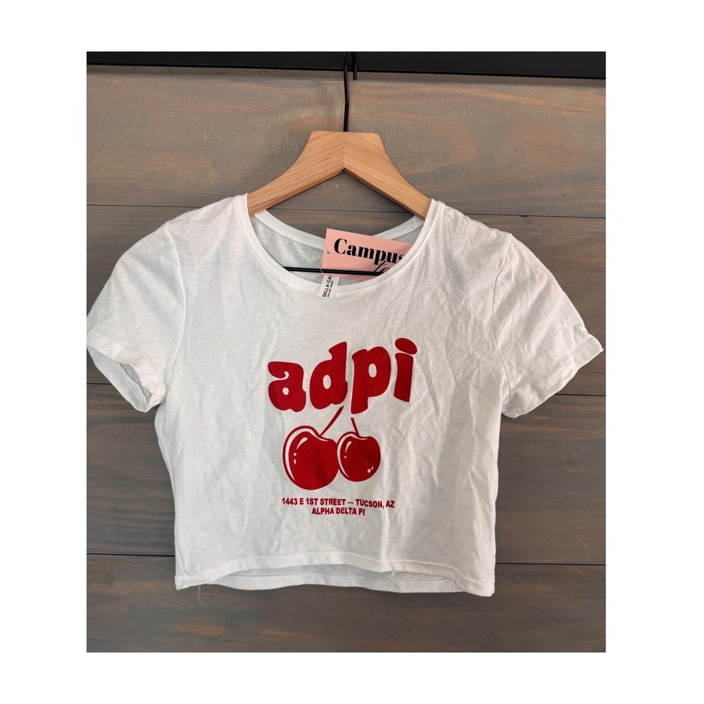 Alpha Delta Pi ADPi Cherry Crop Top White Bella‎ Canvas Campus Tees XS NWT